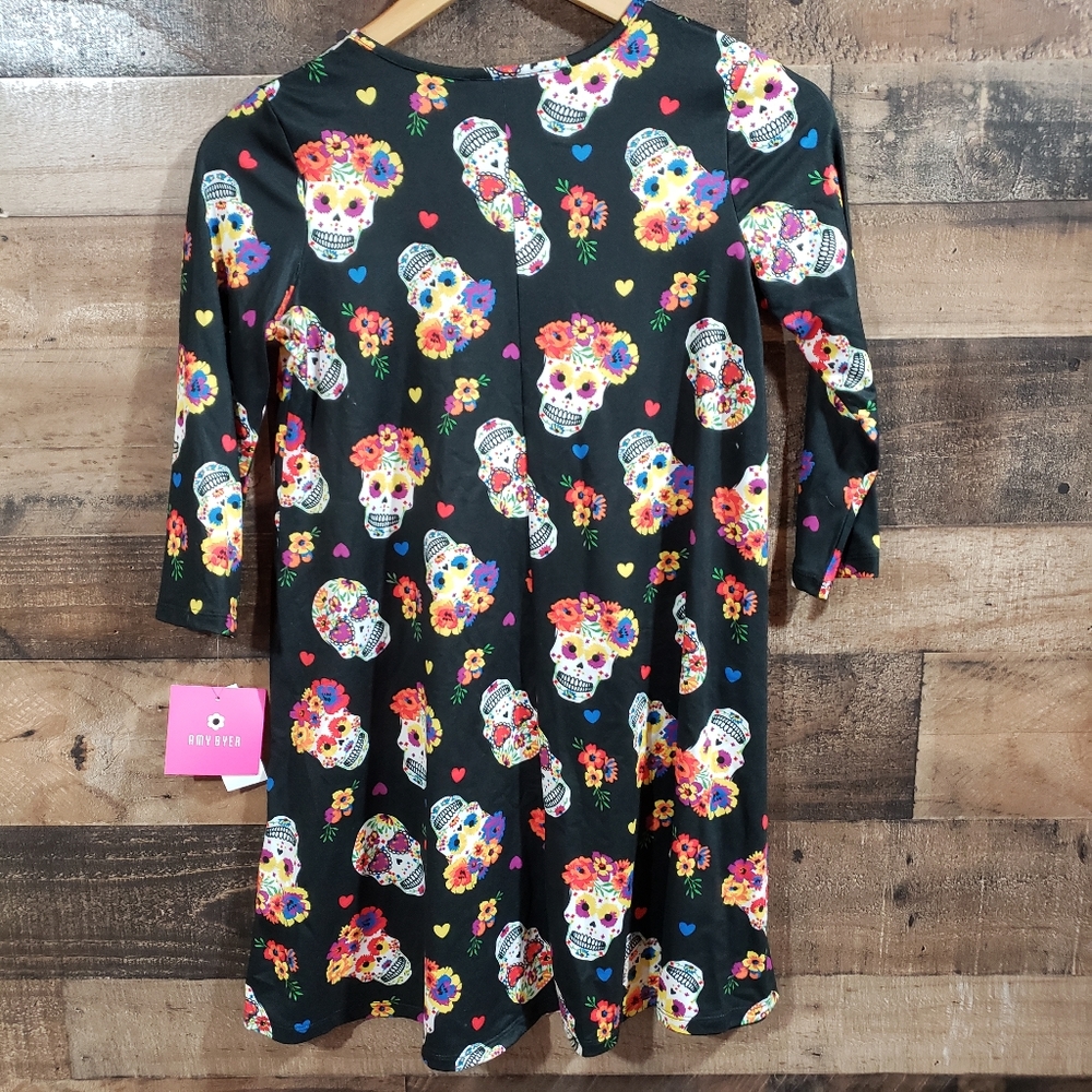 Amy Byer NWT sugar skulls, flowers, and hearts print knit‎ dress - Picture 4 of 8